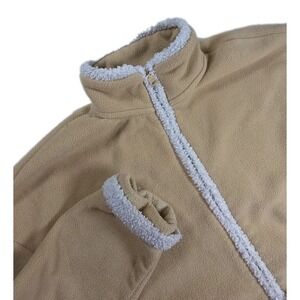 Bebe Sport Women Dusty Beige Fleece Full Zipper Jacket Logo Sz. Small